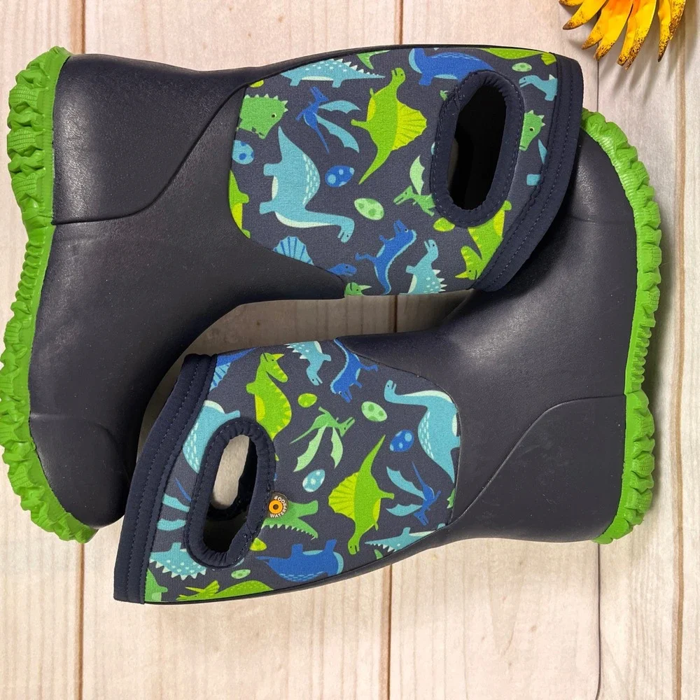 Bogs Durham Dinosaur Waterproof Winter Boots Youth Size 1 Navy Blue Green